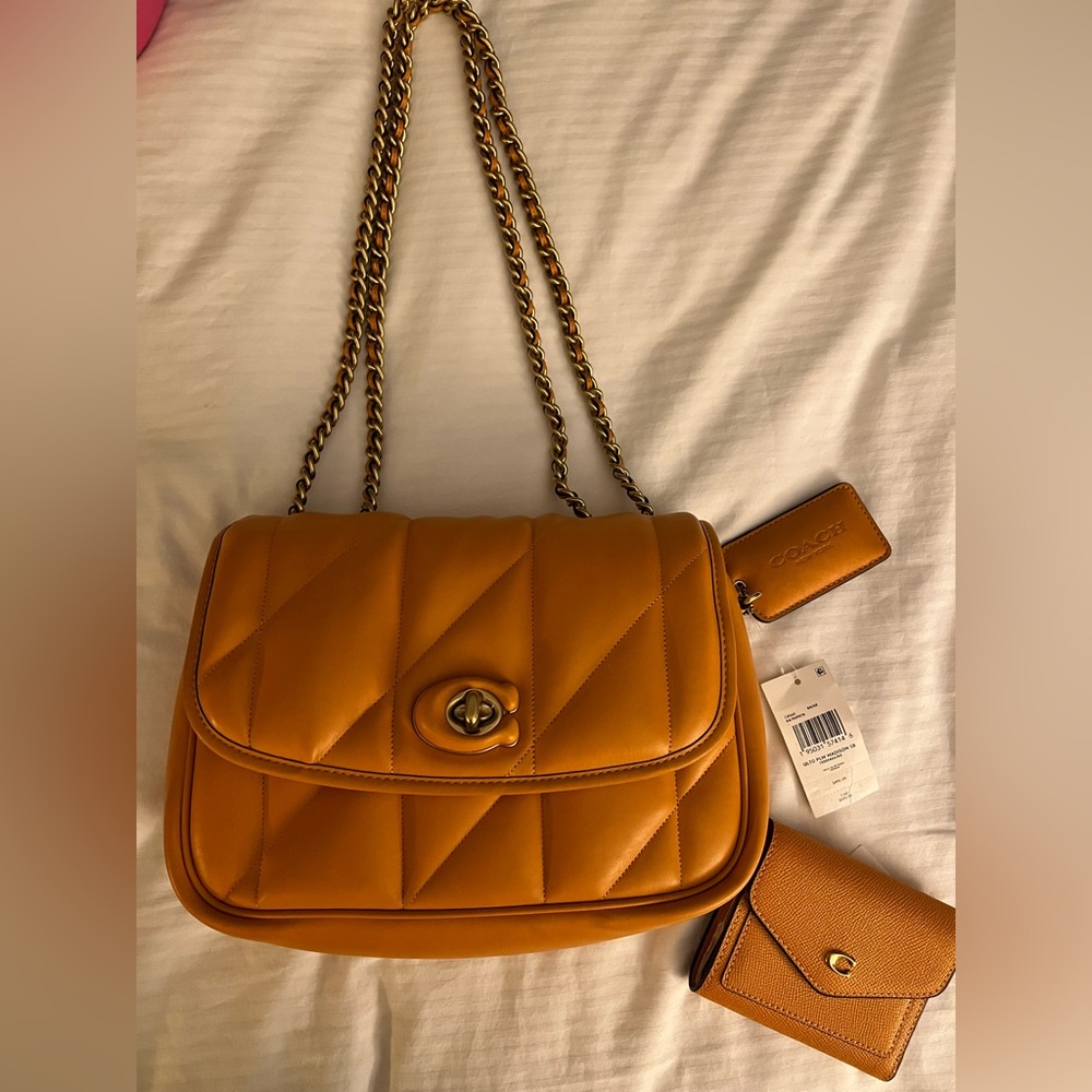 NWT Coach Quilted Pillow Madison Shoulder Bag & Matching Wallet in Papaya